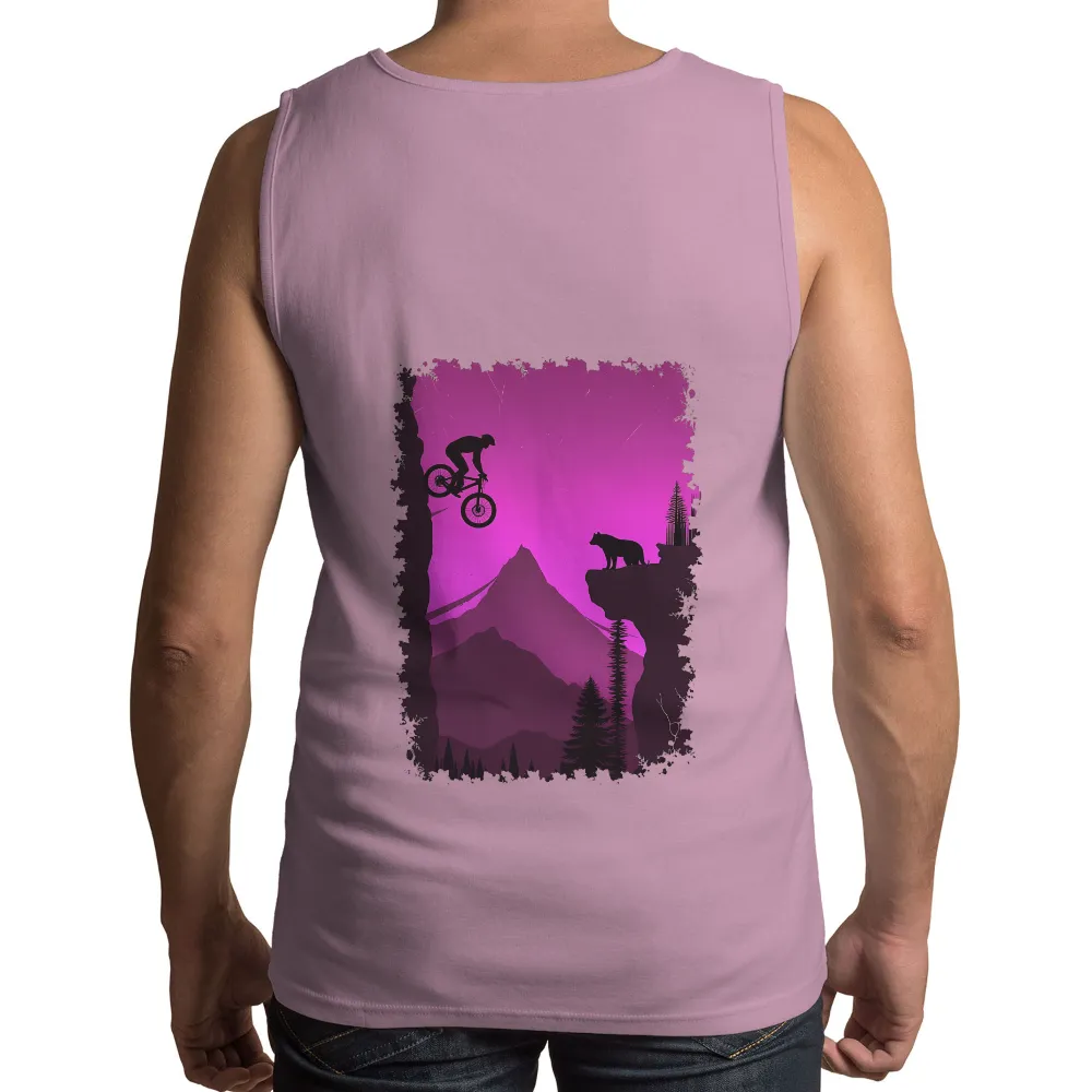 T-Shirts Design: Mountain Biking Adventure with Bear| Tall trees