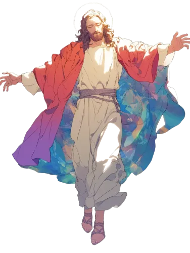 Jesus floating with open arms - i love anime but jesus comes first