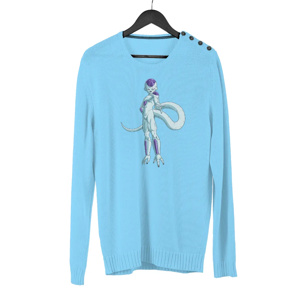 TShirt Design: Powerful Anime Character with Long Tail and Sharp Claws|cartoon character with blue shirt