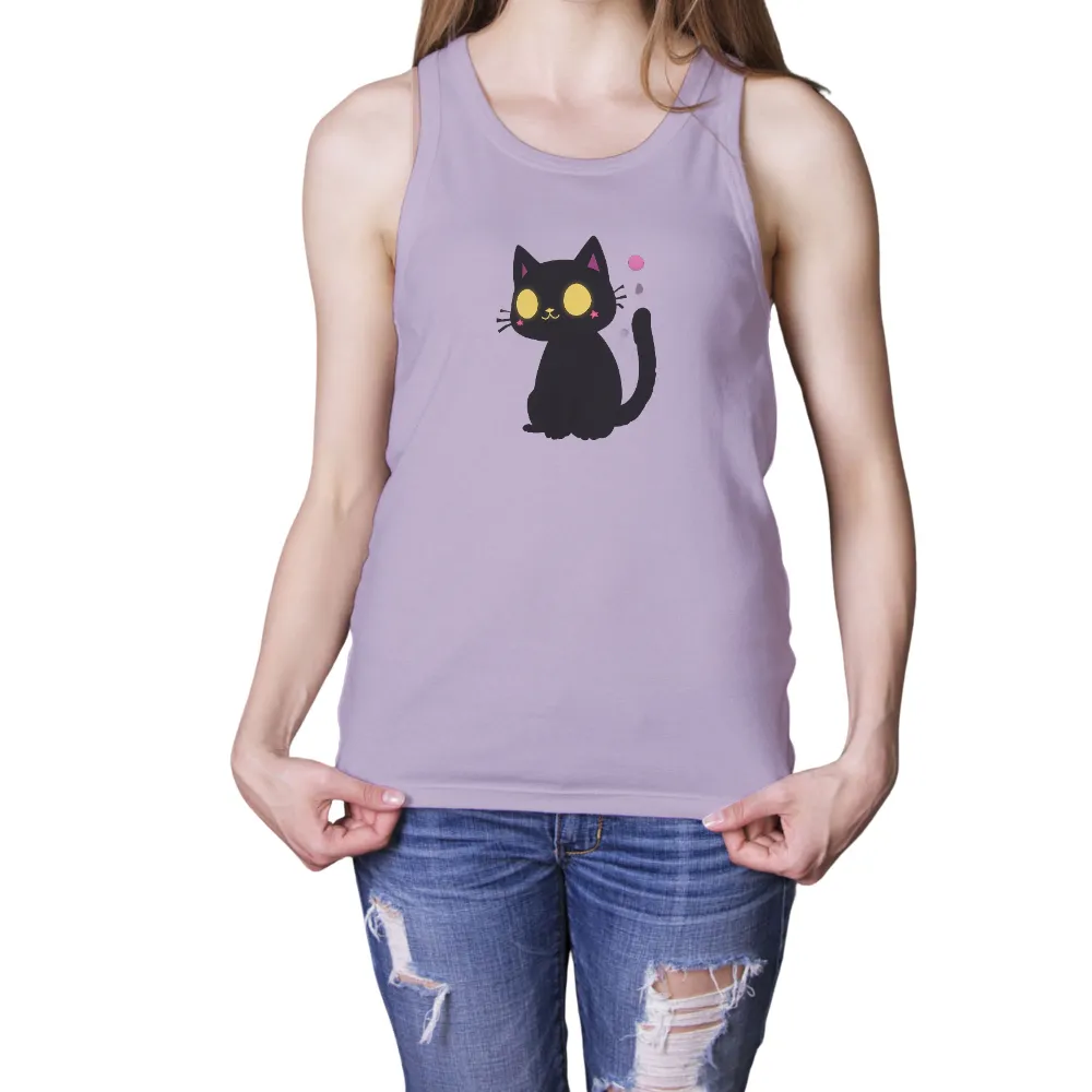 Tee Shirt Printing: Enchanting Black Cat with Glowing Eyes|black and white wonder woman shirt