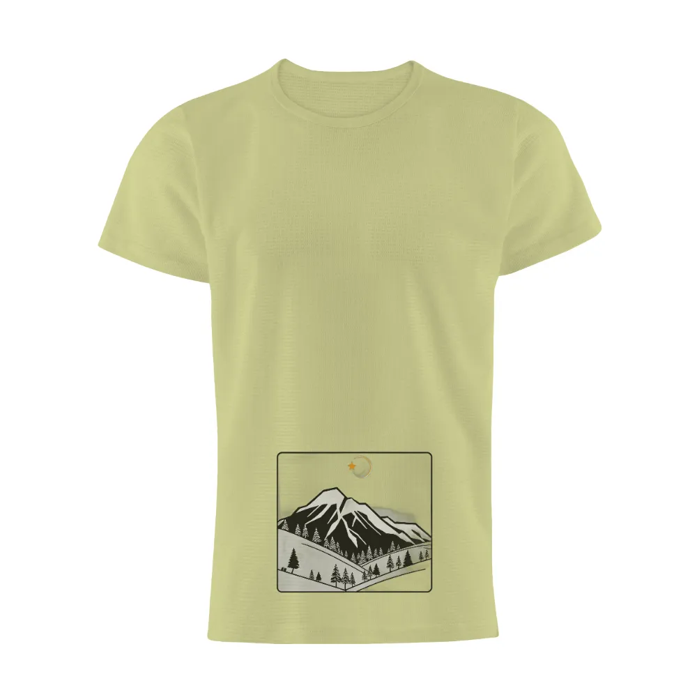 T-Shirts Custom: Serene Mountain Night | Nature-Inspired Design| crescent moon and star