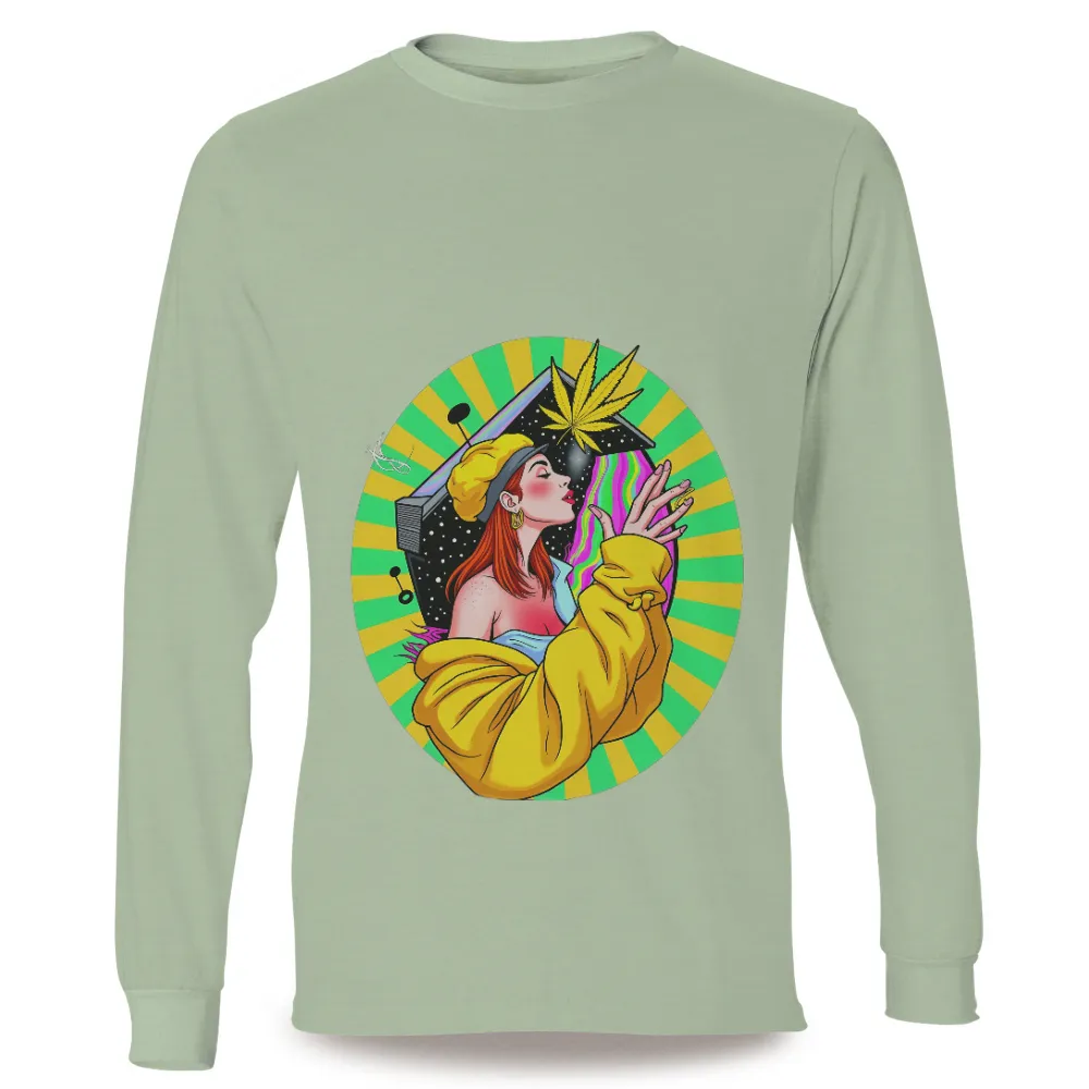 T-Shirts Design: Psychedelic Journey with Retro Rainbow and Cannabis Leaf| sweater