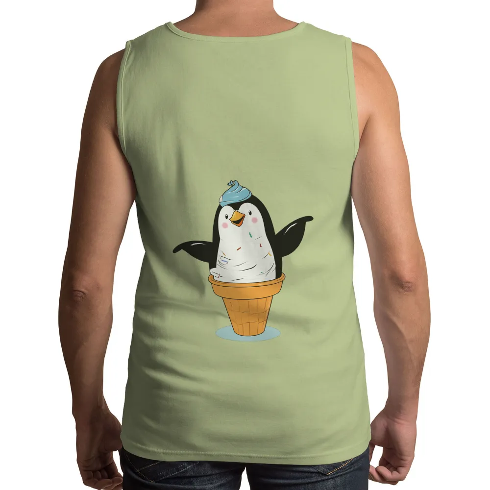 Tee Shirt Printing: Whimsical Penguin Ice Cream Cone - Funny & Colorful Design|long sleeve uv summer shirts