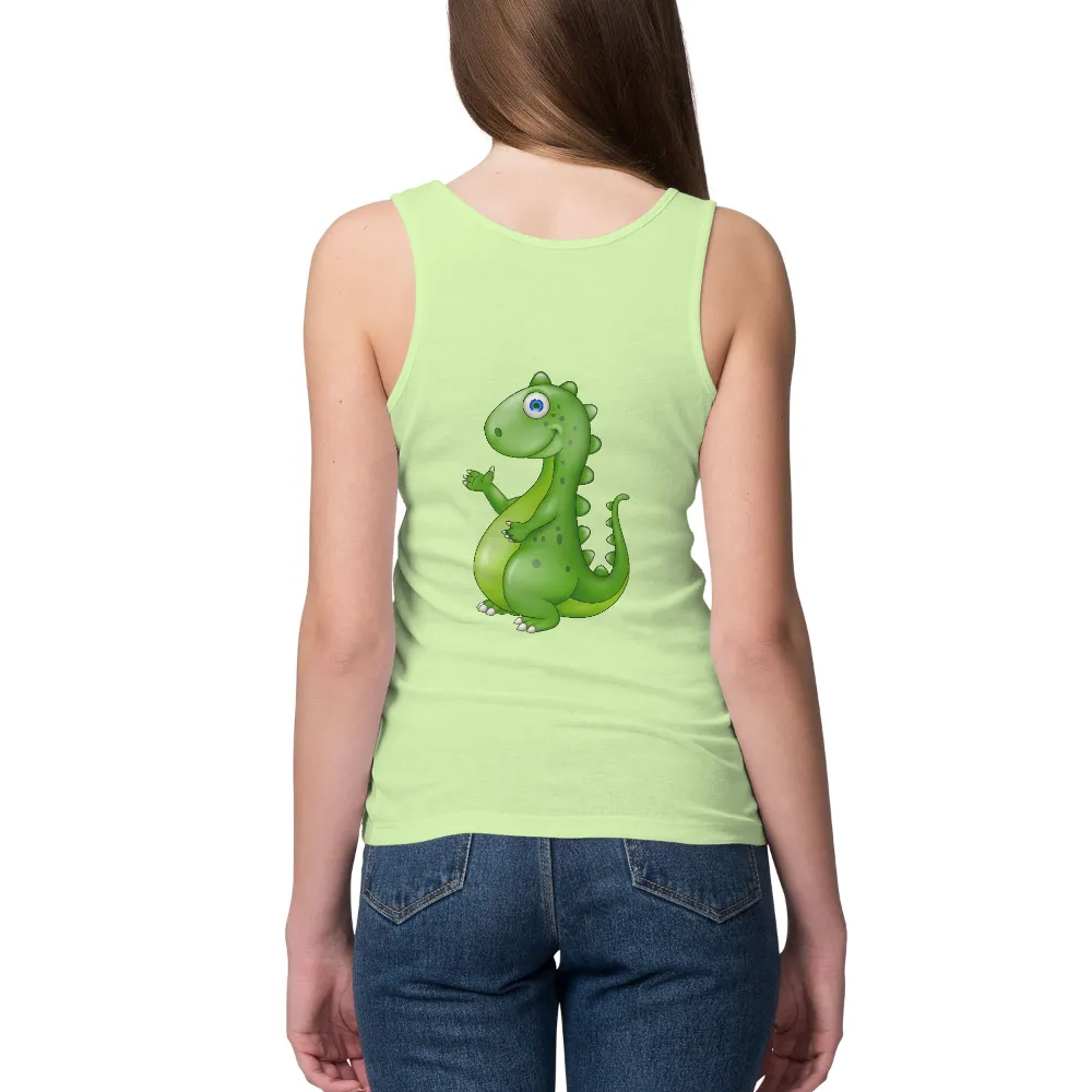 Tee Shirts Printed: Friendly Dinosaur Cartoon Design|fluro green work shirts