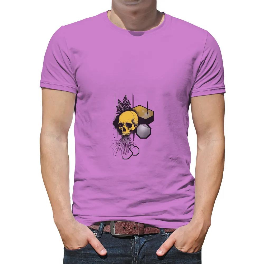 Tee Shirt Printing: Yellow Skull with Ferns - Artistic Design|black chicken shirt designs 2020