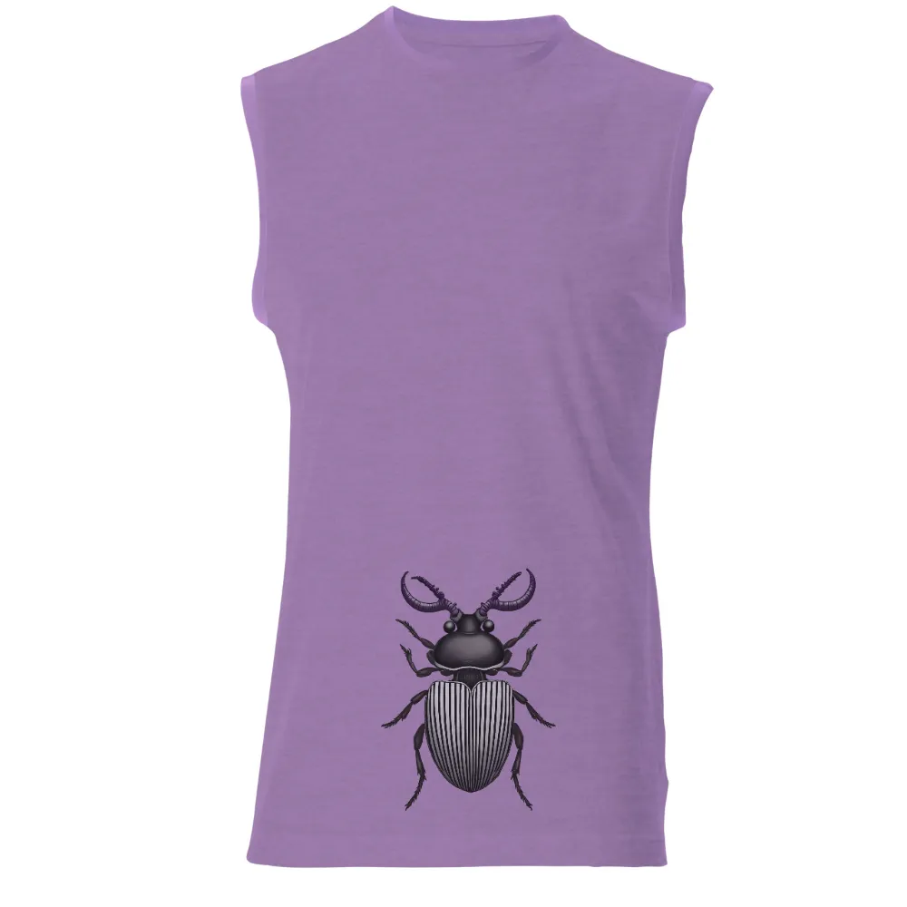 Tee Shirt Printing: Beetle with Black and White Stripes and Purple Horns|beetle with purple horns