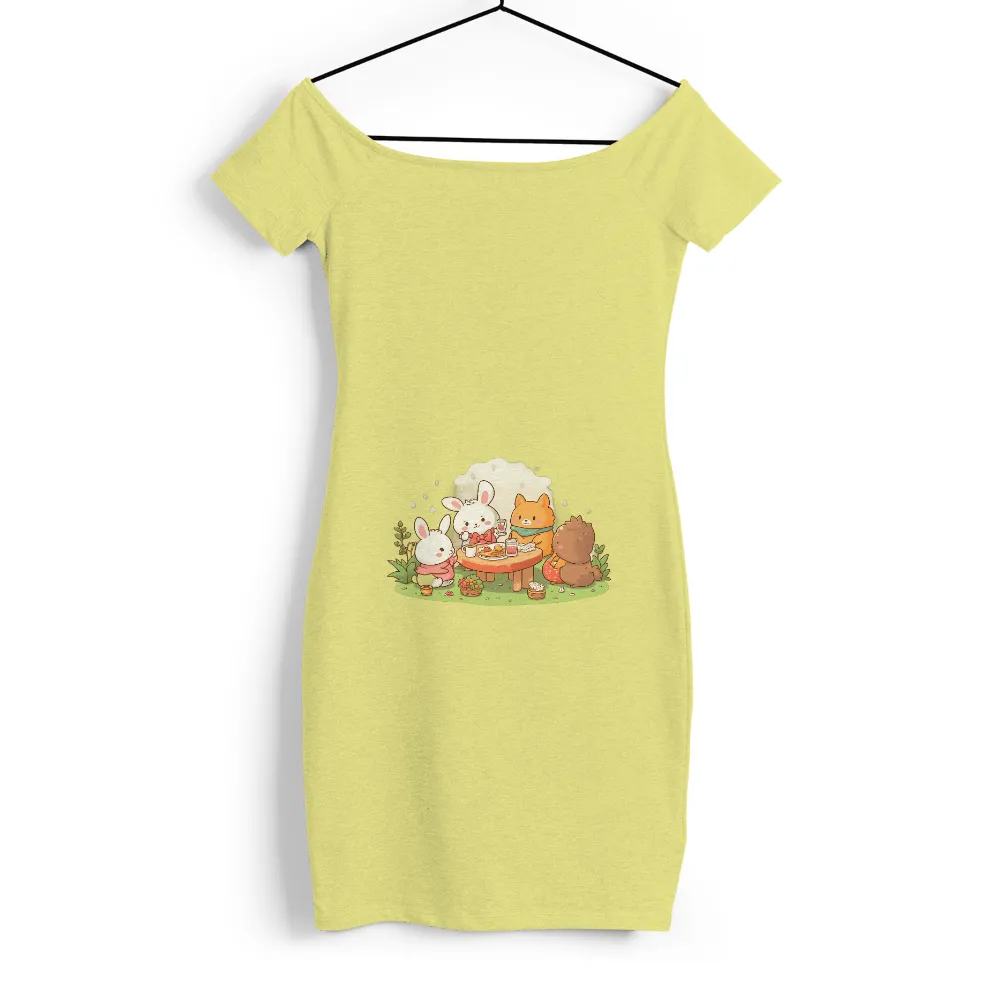 TShirt Printing: Enjoying a Picnic Under the Rain | Friendship & Serenity| White rabbit in a pink outfit