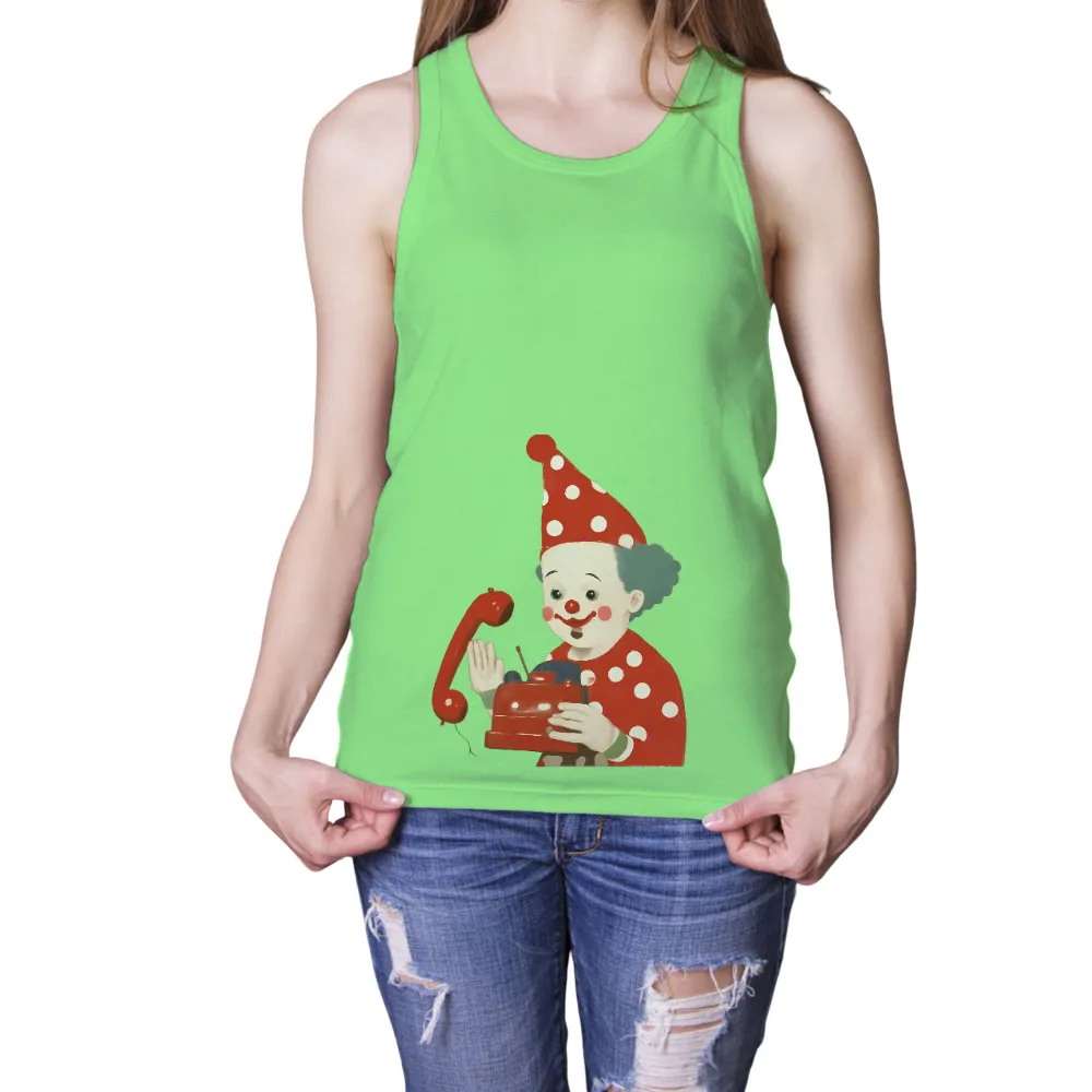 T-Shirts Pattern: Whimsical Clown with Vintage Telephone|retro valentines shirt