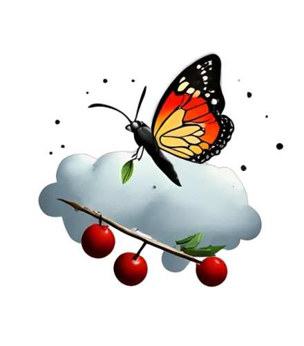 Graphic Tees: Aurora's Journey - Butterfly on Cloud with Cherries