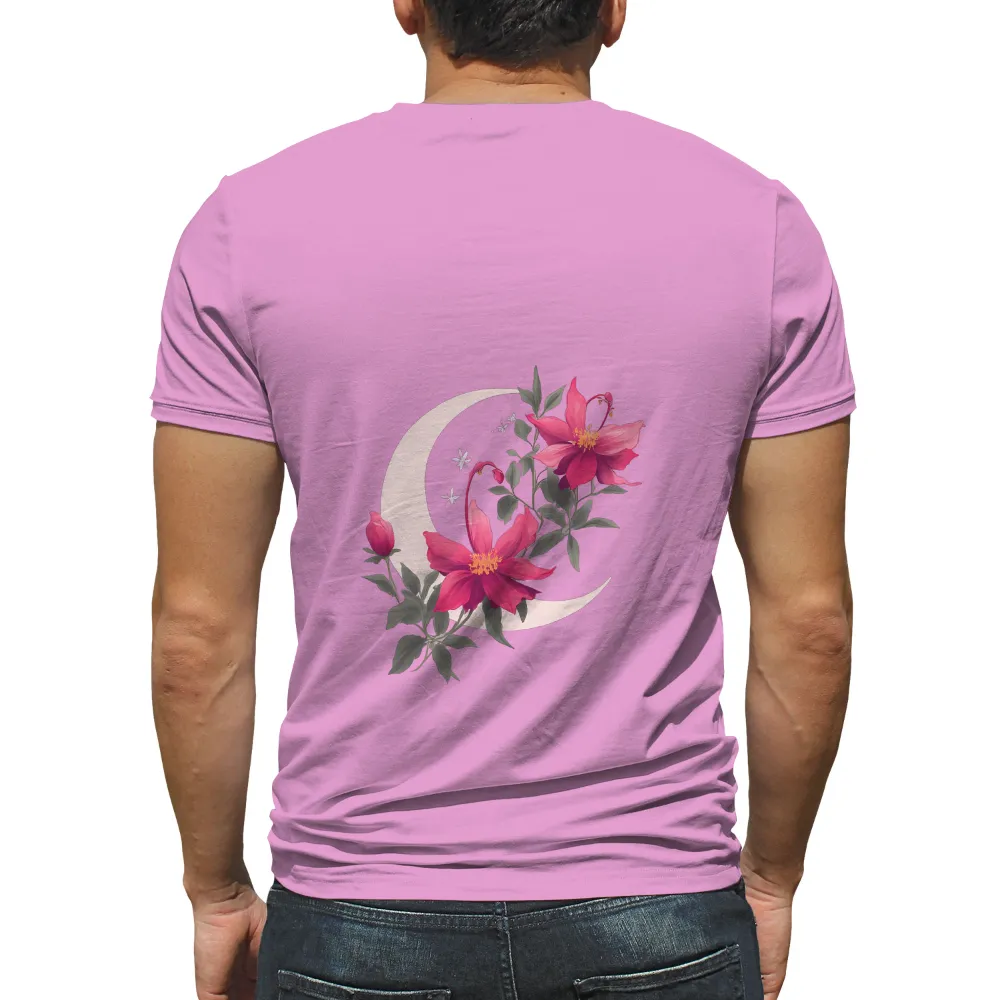 Shirts Graphic Tees: Crescent Moon and Pink Flowers - A Dreamy Harmony|harmony splatoon shirt