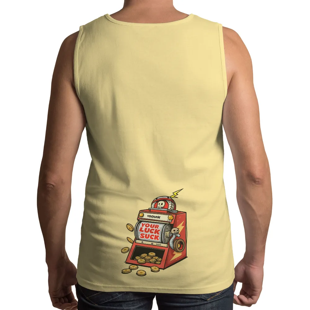 Custom Tee Shirts: Your Luck Suck - Slot Machine Humor| Black background