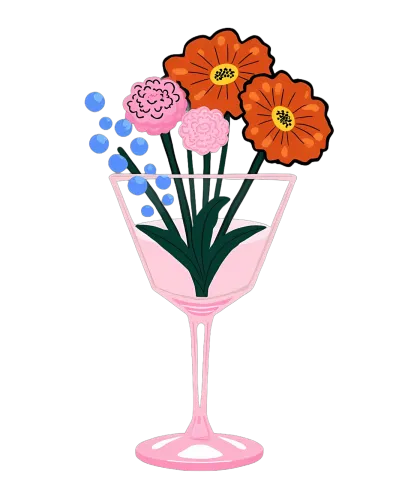 T-Shirts Design: Elegant Floral Arrangement in a Pink Glass Vase