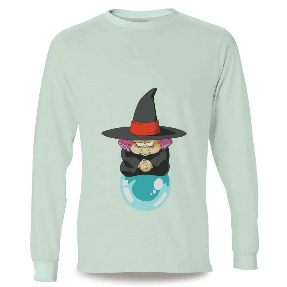 T-Shirts Design: Whimsical Witch with Crystal Ball|sunlight magic print shirt