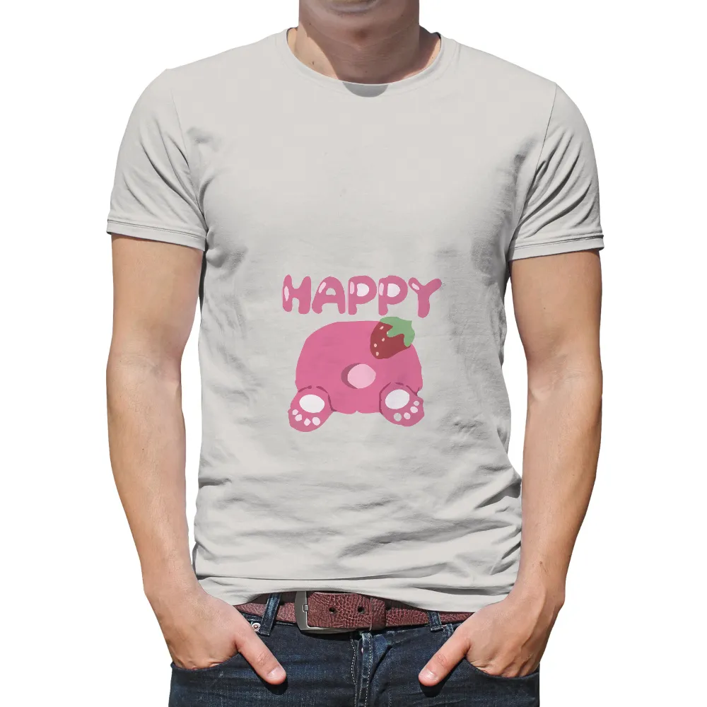 Tee Shirt Printing: Whimsical Pink Blob with Strawberry - Spread Joy|london drugs pink shirt day 2022