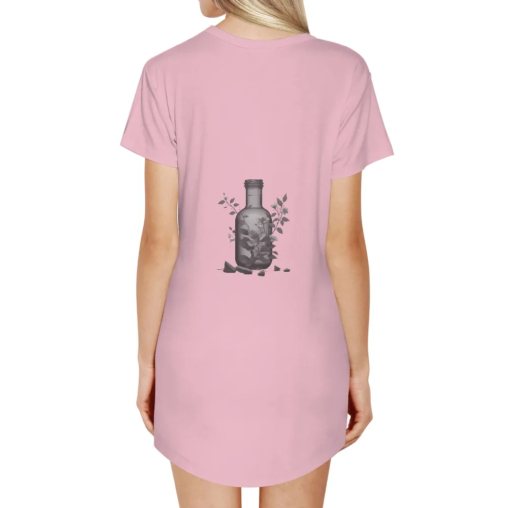 Customized Tee Shirts: Monochrome Bottle with Floral Elegance|the garden vignette camp shirt