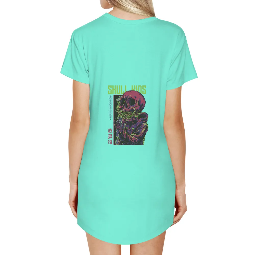 Skull Kids T-Shirt Printing: Neon Rock 'n' Roll Design|futuristic t