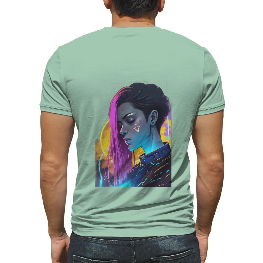 Futuristic Cyberpunk T-Shirt Printing | Neon Lights & Vibrant Colors| Mysterious and intriguing atmosphere