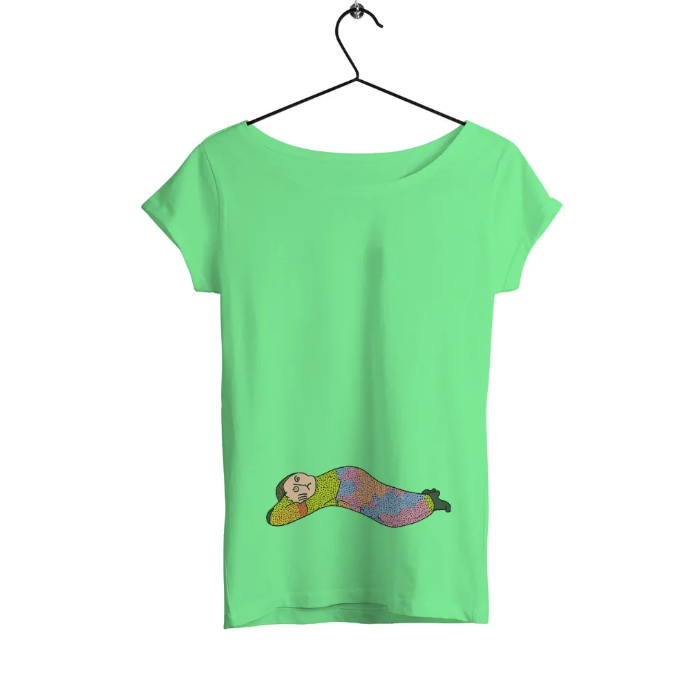 TShirt Printing: Floating Curiosity - Vibrant Colors and Elongated Body Design|body by queso t shirt