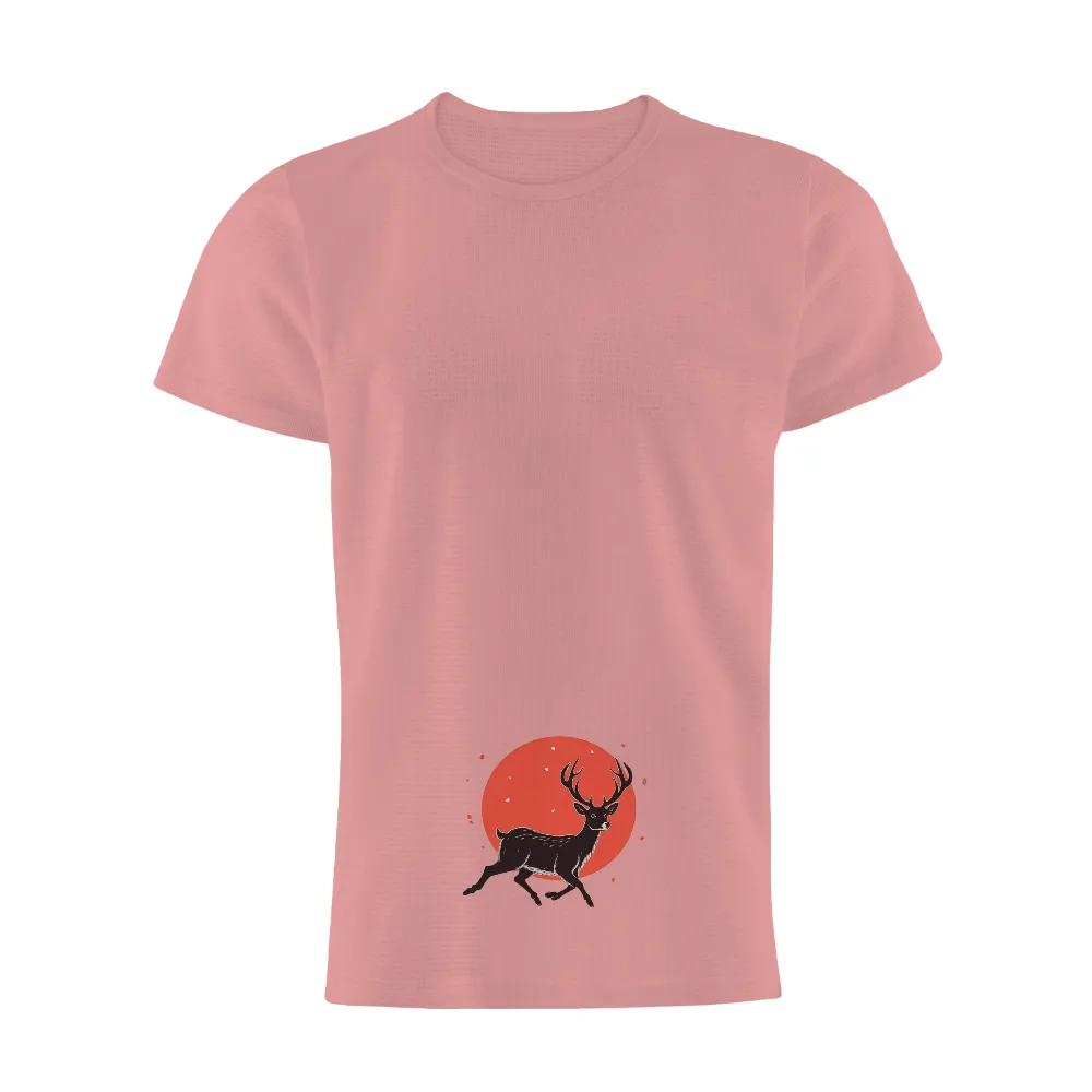 Tee Shirts Printed: Majestic Deer Silhouette Against Red Sunset|t shirt time red deer