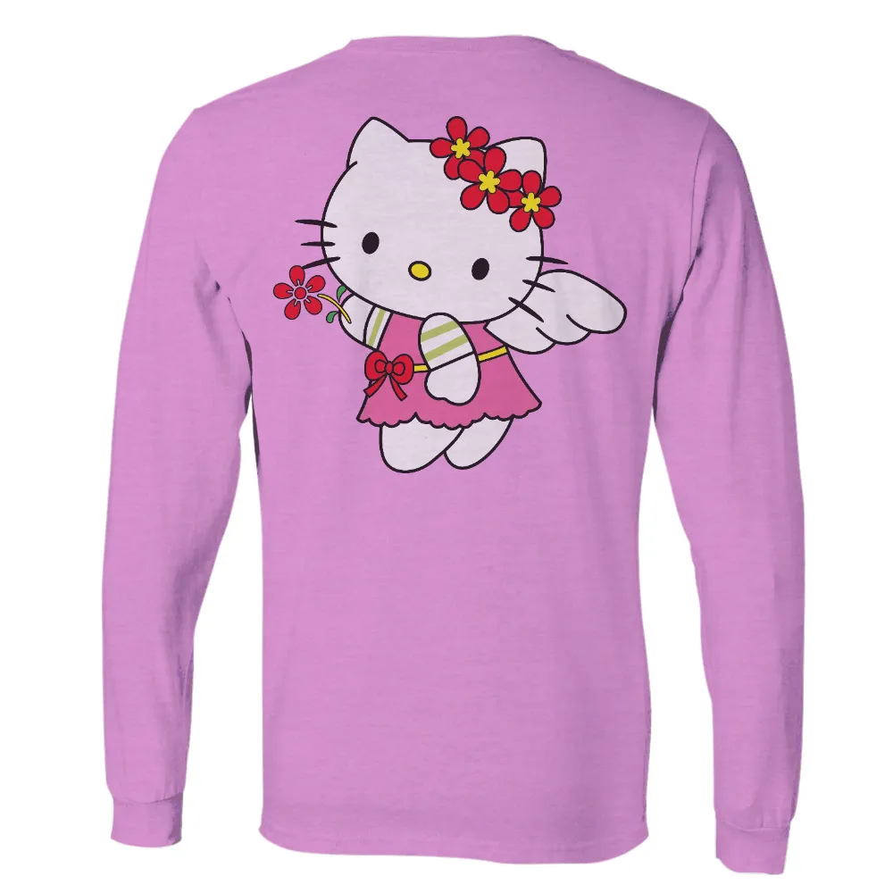 T-Shirts Design: Kitty Angel with Spring Flowers|long spring shirts