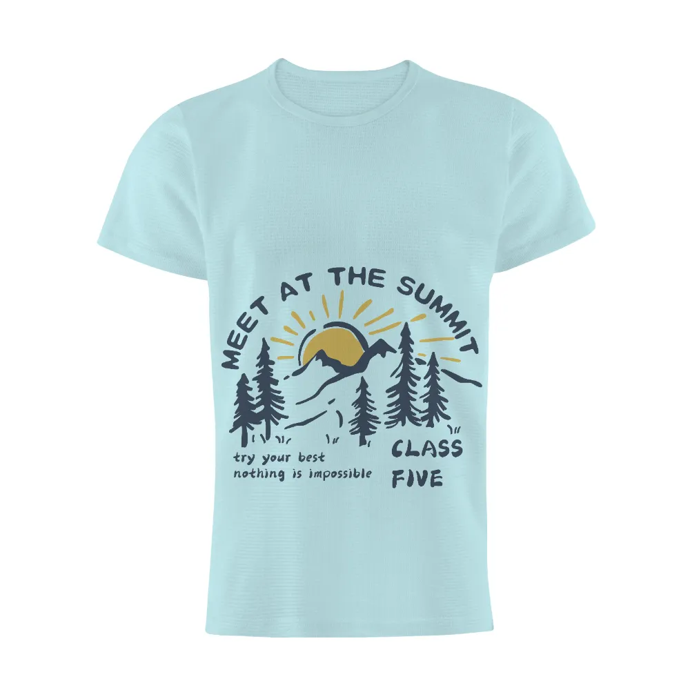 Custom T-Shirt Printing: Meet at the Summit - Mountain Climbing Adventure|art t shirt design vintage