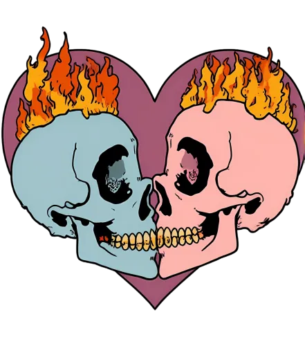 Custom T-Shirt Printing: Flaming Skulls in Love - Artistic Design