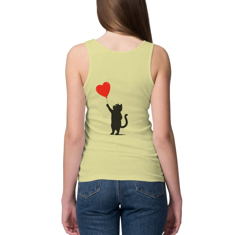 TShirt Printing: Black Cat with Heart Balloon - Love and Joy|love for 3 shirts damar