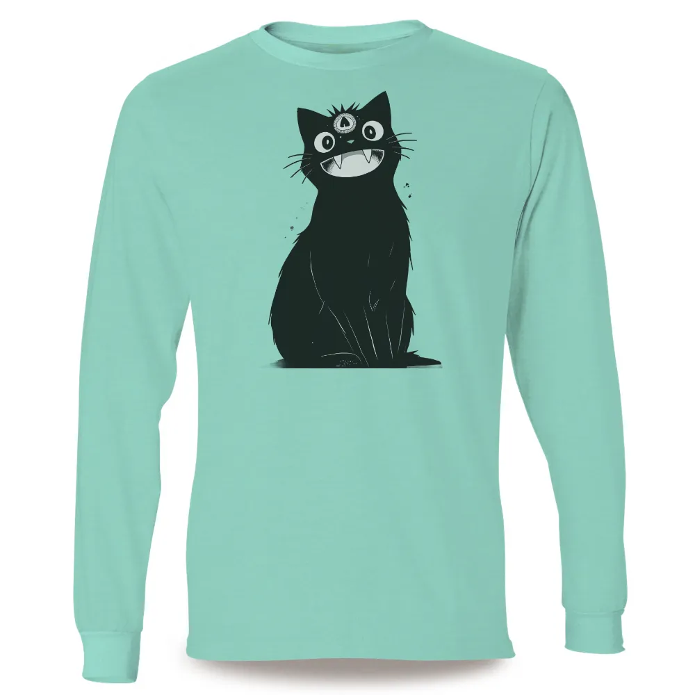 T-Shirt Printing: Quirky Black Cat - Funny & Playful Design|Quirky black cat with wide eyes