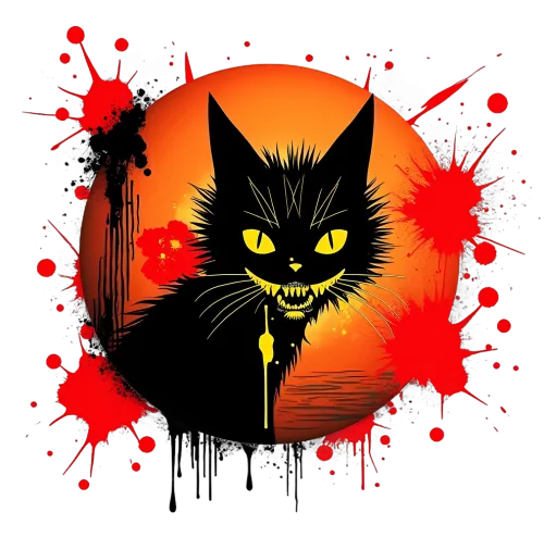 T-Shirts Pattern: Black Cat & Blood-Red Moon - Artistic Design