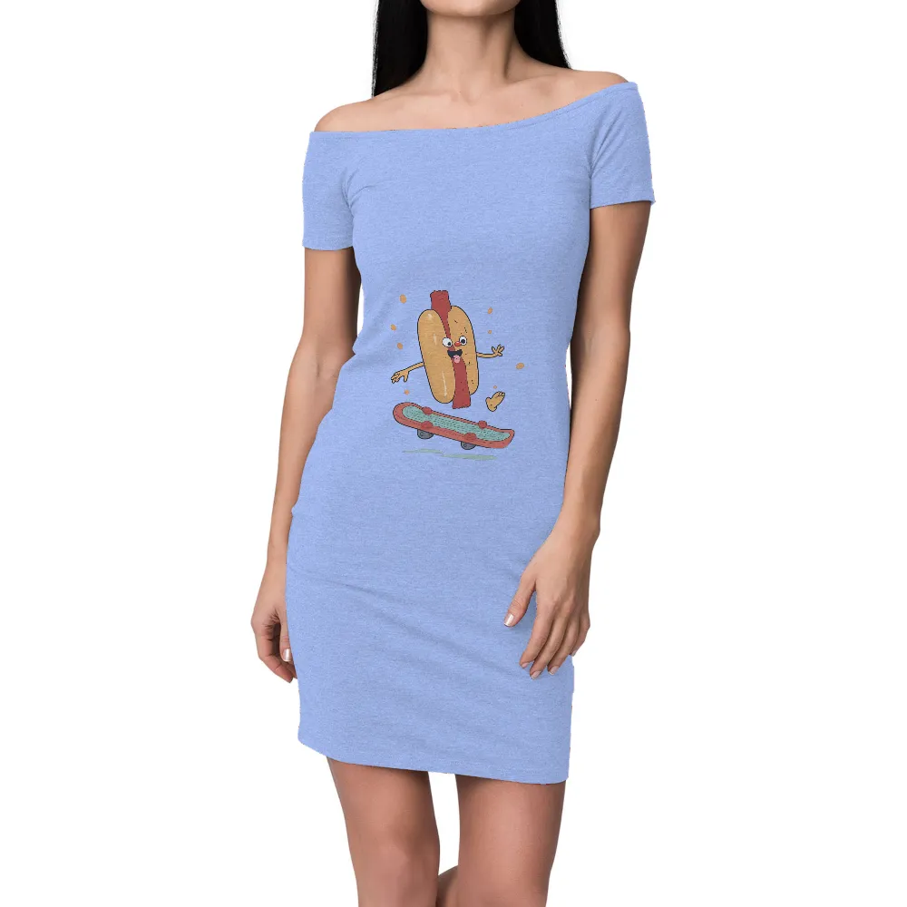 Tee Shirt Printing: Hot Dog Skater - Skateboarding Dreams|Hot dog with mustard and ketchup splatters