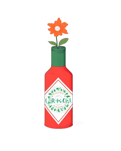 Custom T-Shirt Printing: Hot Sauce Bottle with Flower - Unexpected Beauty