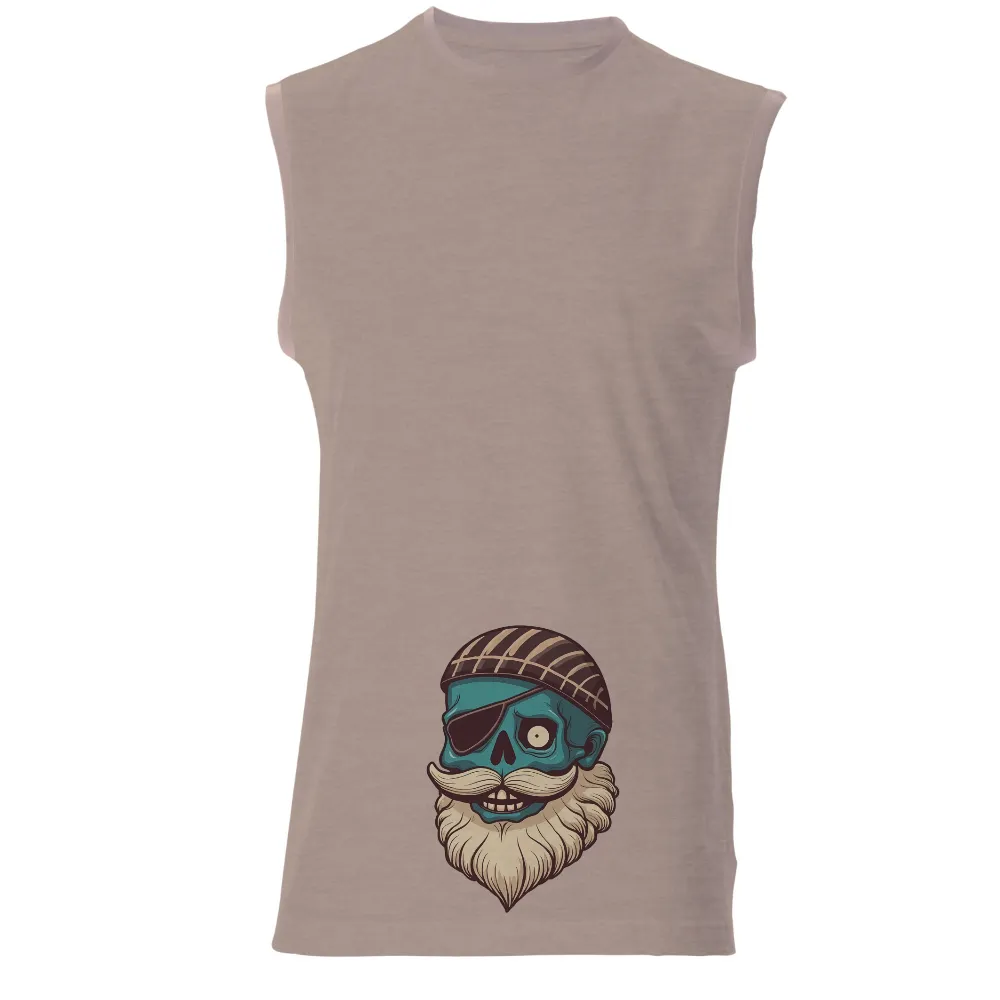 Tee Shirt Printing: Vintage Cyberpunk Skull with Bandana and Eye Patch| Skull with long beard