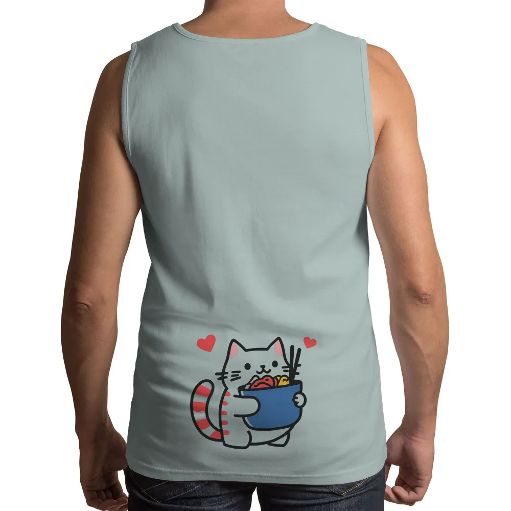 Tee Shirts Printed: Whiskers' Sushi Night | Funny Cat Tees| Whiskers with a striped tail