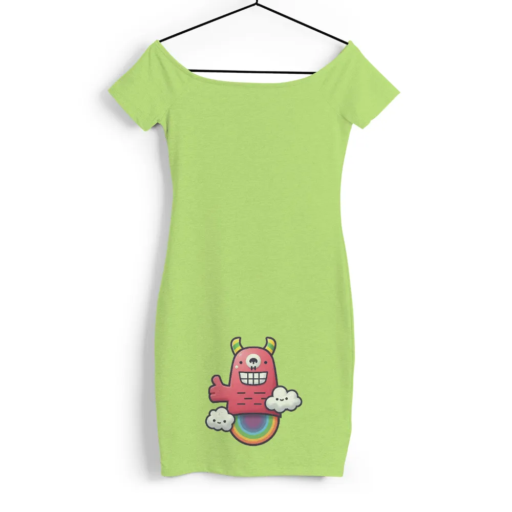 Zappy the Monster: Spreading Joy with Thumbs-Up | TShirt Printing|grey t shirt with rainbow stripe