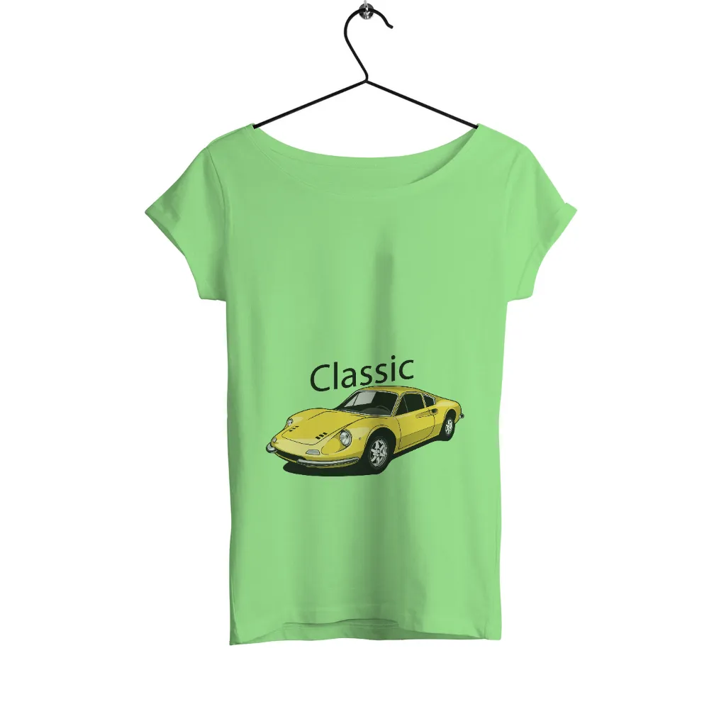 Graphic Tees: Vintage Yellow Sports Car - Nostalgic Automotive Design|future nostalgia tee