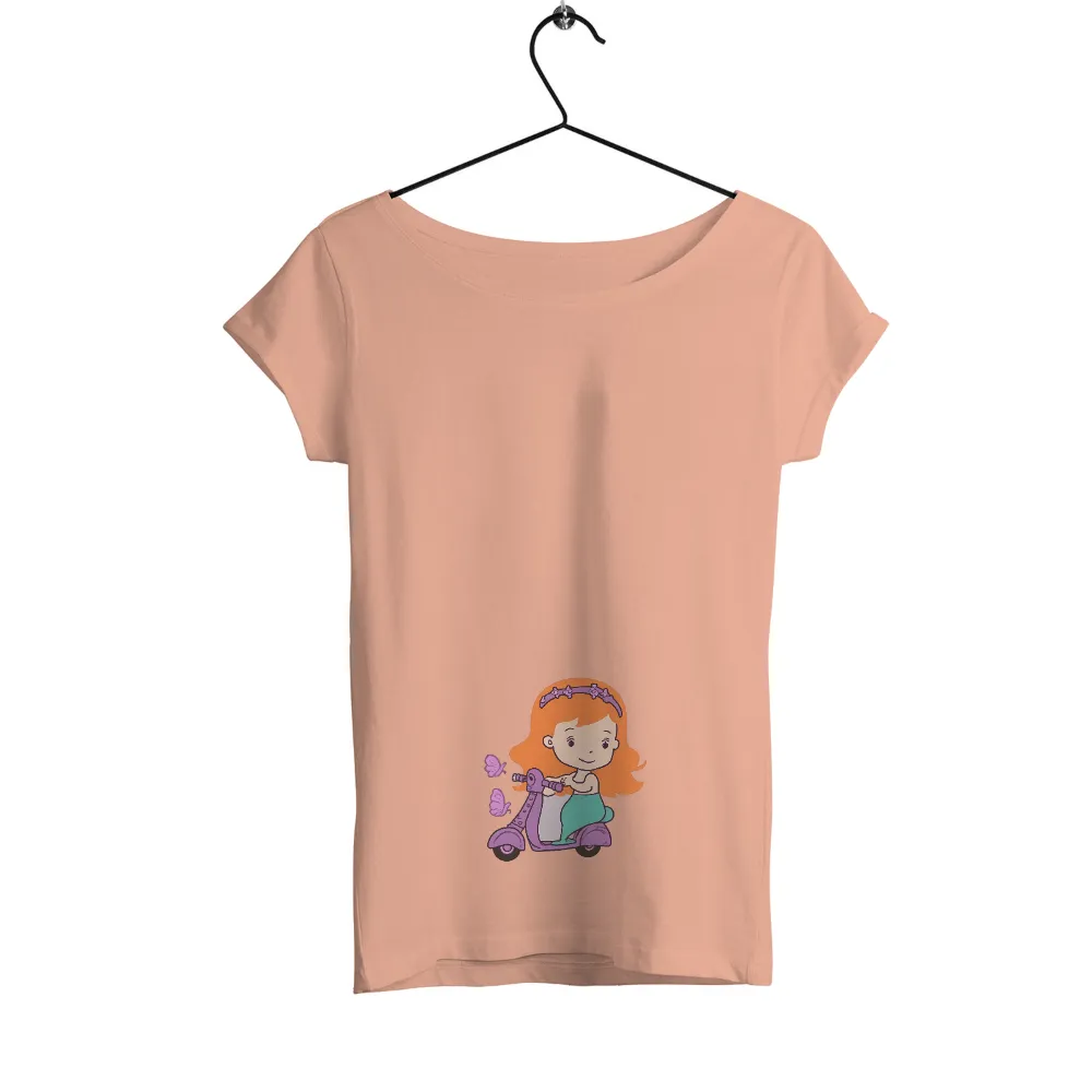 Tee Shirt Printing: Whimsical Girl on Scooter with Butterflies| Girl with flower crown