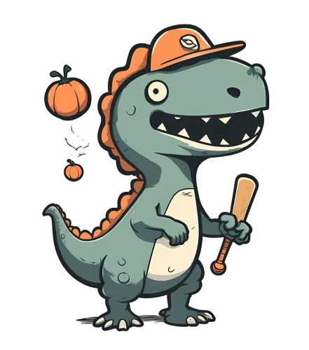 TShirt Design: Rex the Baseball Dino Celebrates Halloween