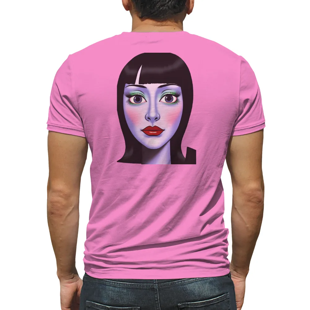 Tee Shirt Printing: Cyberpunk Luna - Expressive Eyes, Red Lips, Vibrant Colors|futuristic t