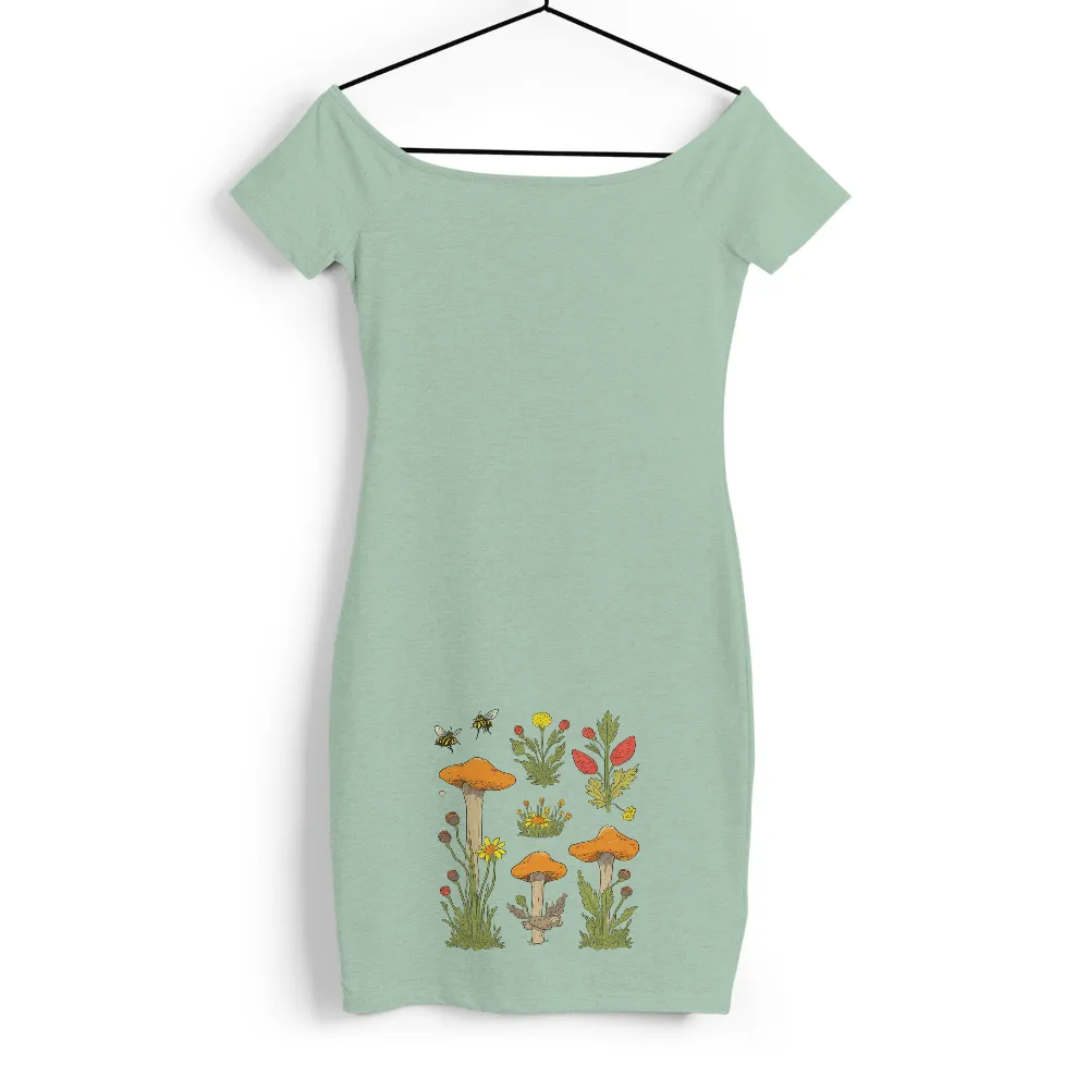 Custom Tee Shirts: Whimsical Mushrooms and Bees in a Summer Meadow|summer t shirt series white sox