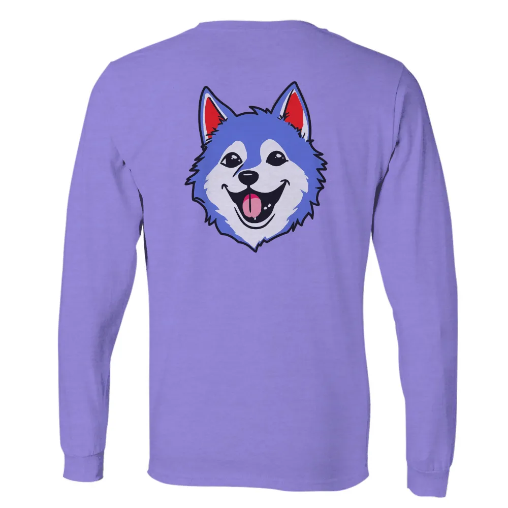 Tee Shirt Printing: Blue Husky with Red Ears - Playful and Joyful Design|hi happy monday shirt