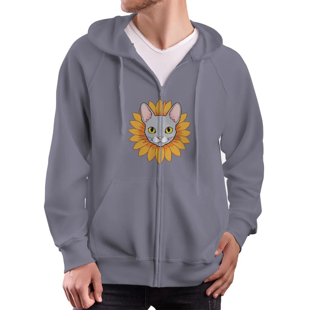 Shirts Graphic Tees: Whimsical Cat Sunflower Design|a lab karate cat t shirt