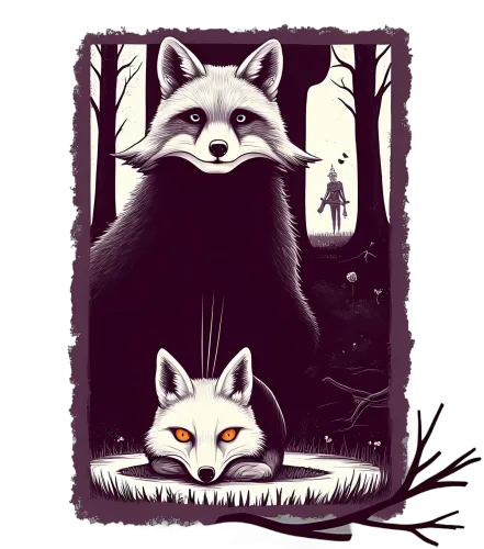 Tee Shirts Printed: Enigmatic Foxes in the Dark Forest