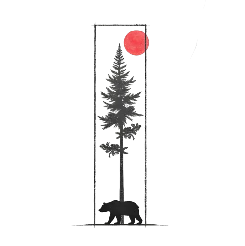 Tee Shirts Printed: Bear Under Pine Tree with Blood-Red Moon