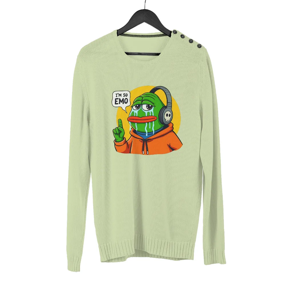 T-Shirts Custom: Emo Frog in Orange Hoodie | Funny & Quotes Tees| speech bubble saying 'I'm so EMO'