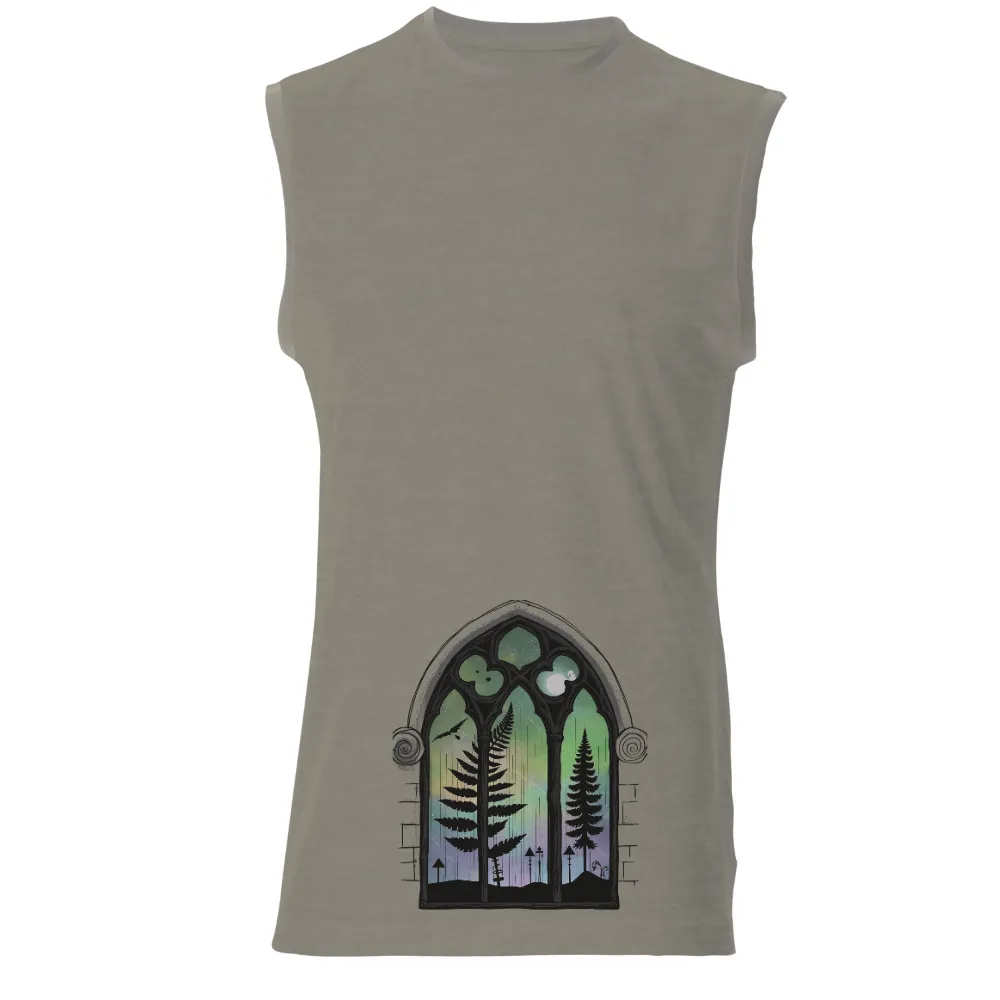 Tee Shirts Printed: Gothic Window to the Night Sky|stars hollow knit a thon shirt