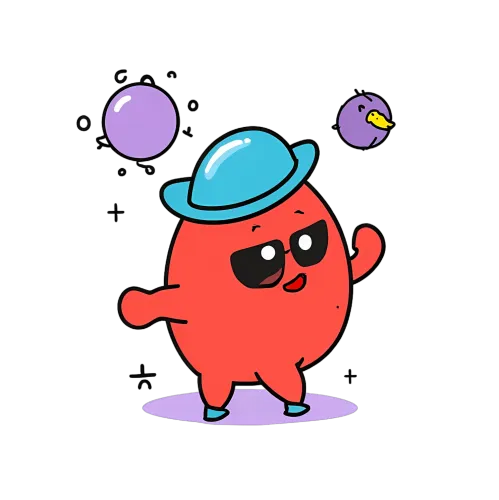 T-Shirts Pattern: Quirky Red Blob with Blue Hat and Sunglasses