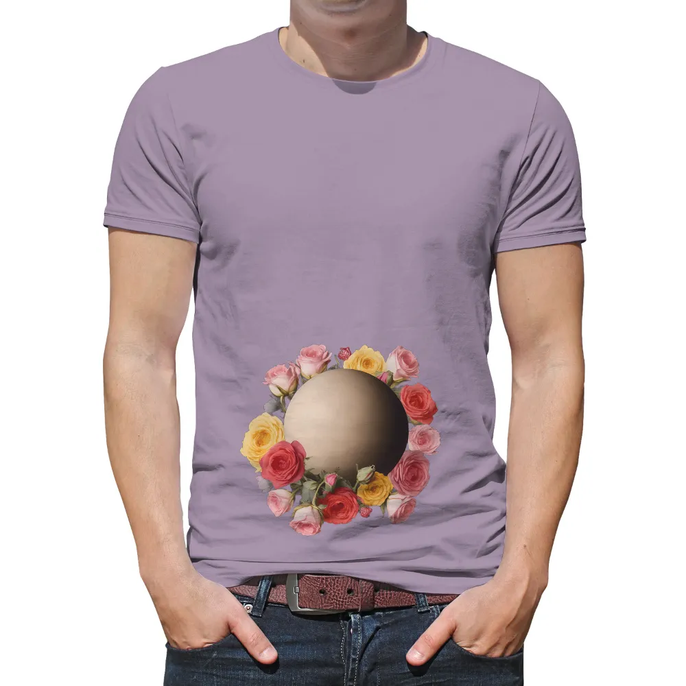 Shirts Graphic Tees: Roses and Golden Sphere - Artistic Design|graffiti nature