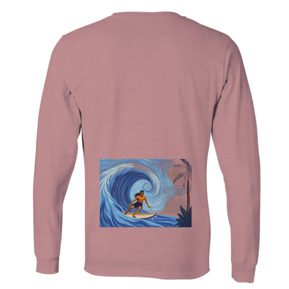 Tee Shirt Printing: Surfer Riding the Wave Under the Moon| vibrant blues