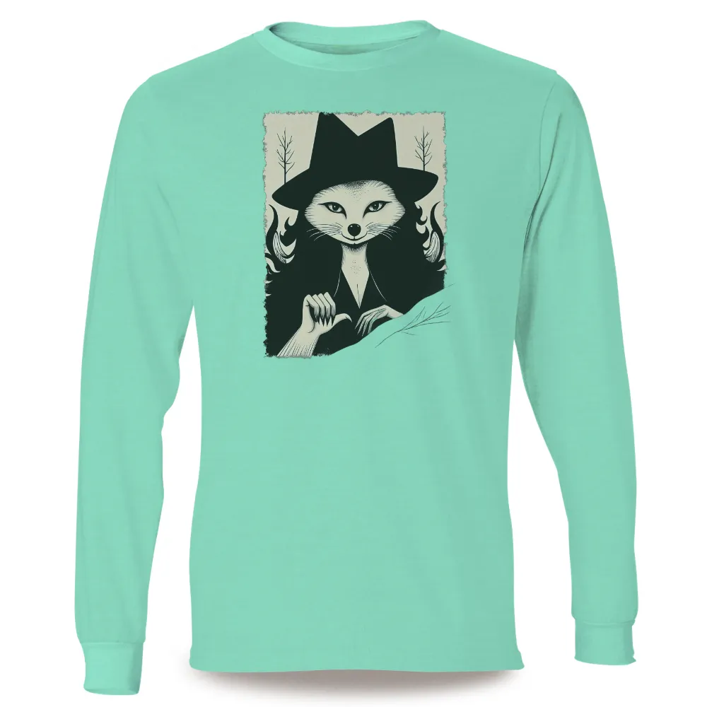 Customized Tee Shirts: Enigmatic Fox in Formal Attire|Mysterious fox in a formal suit and hat