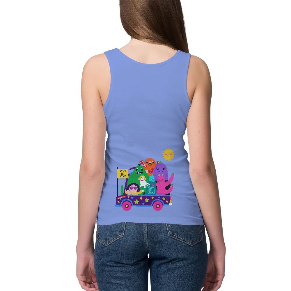 Shirts Graphic Tees: Love is Love Parade with Colorful Monsters|rainbow women's t shirt